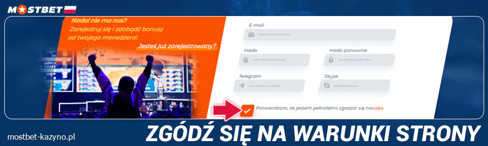 Zgódź się na zasady strony w Mostbet PL