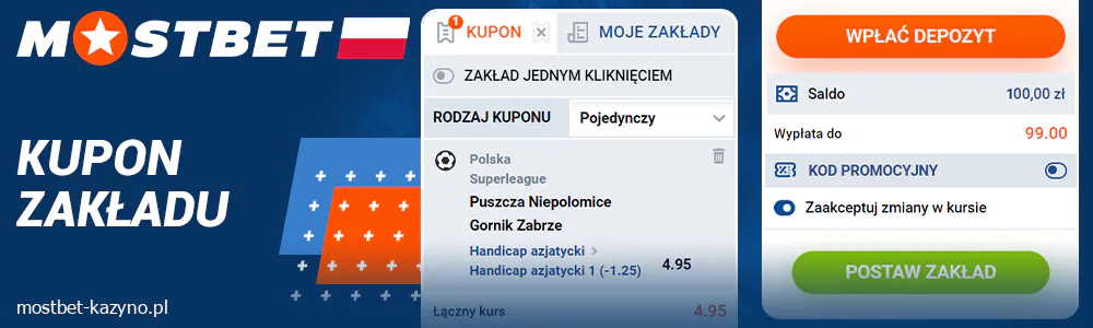 Kupon na zakłady w Mostbet Polska