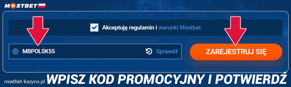 Wprowadź kod promocyjny i potwierdź w Mostbet PL