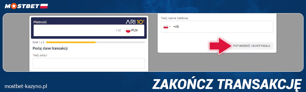 Potwierdź transakcję wpłaty w Mostbet Polska