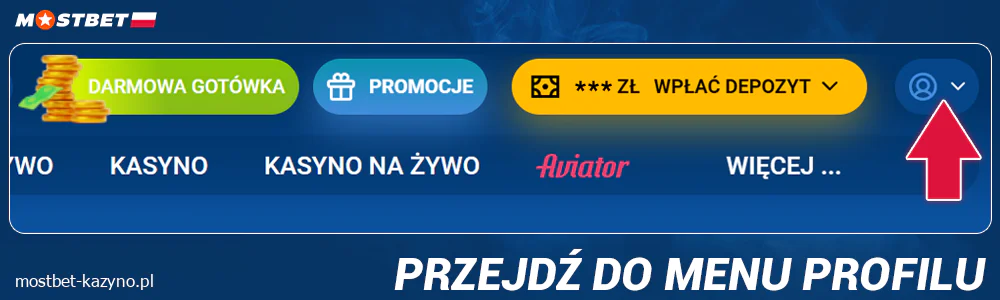 Kliknij na profil osobisty w Mostbet Polska