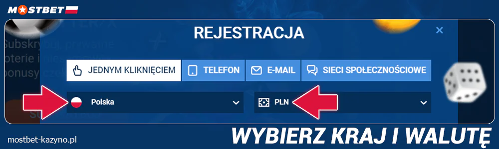 Wybierz kraj i walutę w Mostbet PL