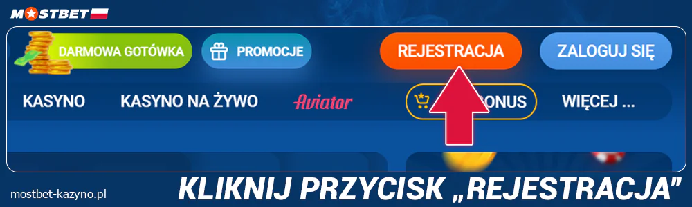 Kliknij przycisk rejestracji w Mostbet PL