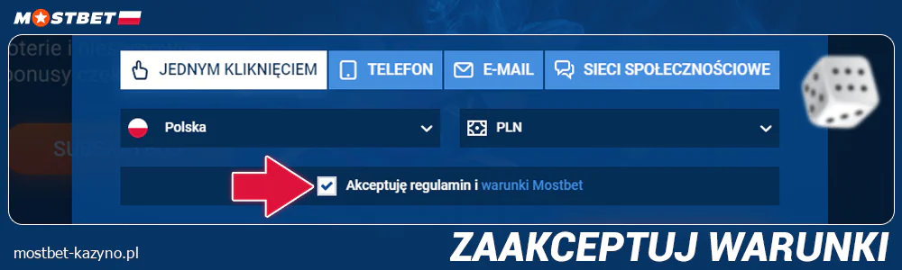 Zaakceptuj warunki użytkowania w Mostbet PL