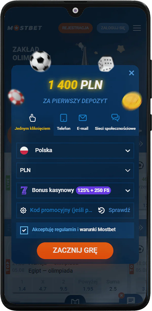 Zrzut ekranu formularza rejestracji Mostbet Polska